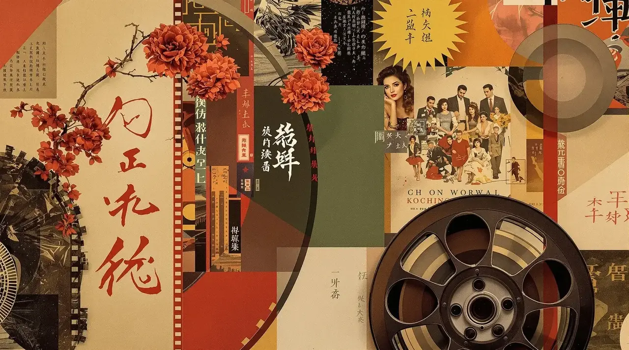 女王调教视频 怀旧电影胶片与经典海报的艺术拼贴背景
